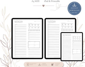 Minimal Daily Planner A5 Printable | Monday to Sunday | Weekly Set | Digital Download