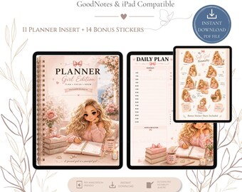 Blonde Planner Girl Digital Bundle | Cozy Pink, Undated PDF Inserts (Digital Download)