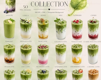 Matcha PNG Element Bundle Matcha Clipart Matcha Desserts Drinks Digital Download