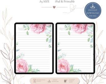 Floral Digital Planner Pages, A5 Minimalist Insert (8 Page Set) (Digital Download)