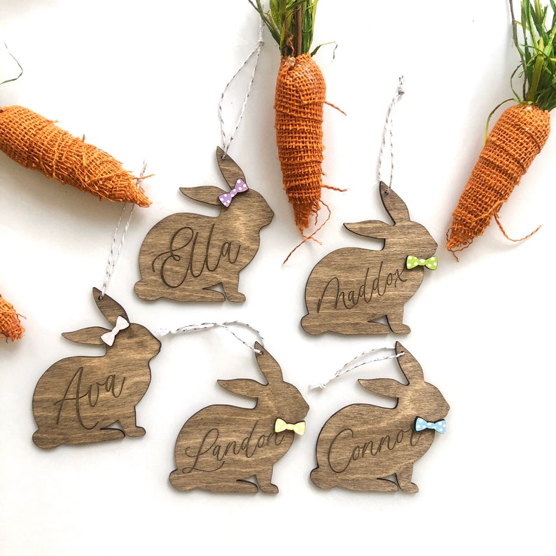 Personalized Easter Basket Tag Laser Engraved Easter Bunny Etsy