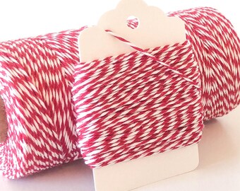 Thin Red and White Striped Cotton Baker's Twine - Christmas Gift Wrap String