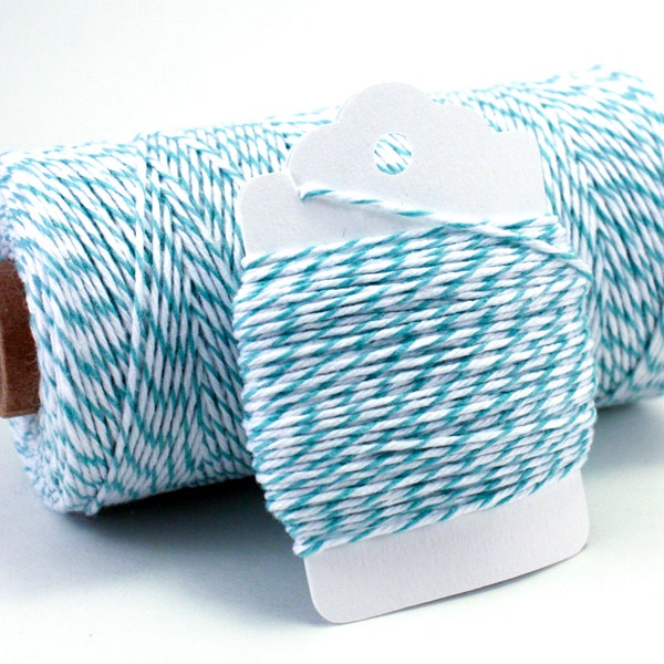Teal Twine - Greenish Blue Bakers Twine - Stripe Teal Divine Twine - Pastel Cotton String - Teal Gift Wrap - Neutral Baby Shower Favor Twine