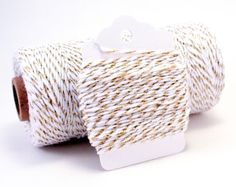 Gold and White Metallic Baker's Twine  - 4-ply Sparkly String