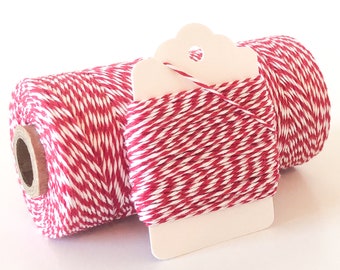 Red and White Striped Cotton Baker's Twine - Candy Cane Striped Cotton Twine - Valentine Red and White 4-ply Strong Thin Cotton String