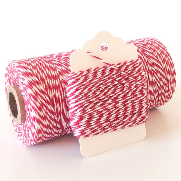 Red and White Striped Cotton Baker's Twine - Candy Cane Striped Cotton Twine - Valentine Red and White 4-ply Strong Thin Cotton String