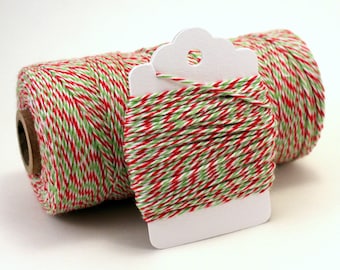 Christmas Gift Tag Wrapping String - Cotton Holiday Bakers Twine - Red, Green, and White