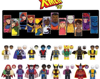 Ensemble de figurines X-Men '97 - Mutants Marvel compatibles avec les blocs de construction | Carcajou, Cyclope, Rogue, Gambit | Minifig tampographie