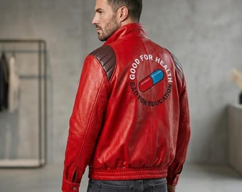 Handmade Akira Kaneda Red Leather Bomber Jacket – Cyberpunk Anime Motorcycle Coat