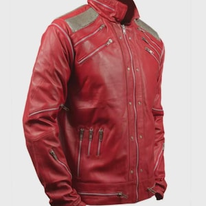 Beat It Jacket
Michael Jackson MJ
Red Leather Biker
80s Pop Star
Multi Zipper Jacket
MJ Cosplay Costume
Red Biker Jacket
King of Pop Outfit
80s Theme Party
Tribute Act Gear
Handmade Red Coat
Music Video Outfit
Retro 80s Fashion