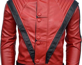 Handgemachte MJ Thriller Jacke | Echtes rotes Lammleder im 80er Jahre Biker Stil