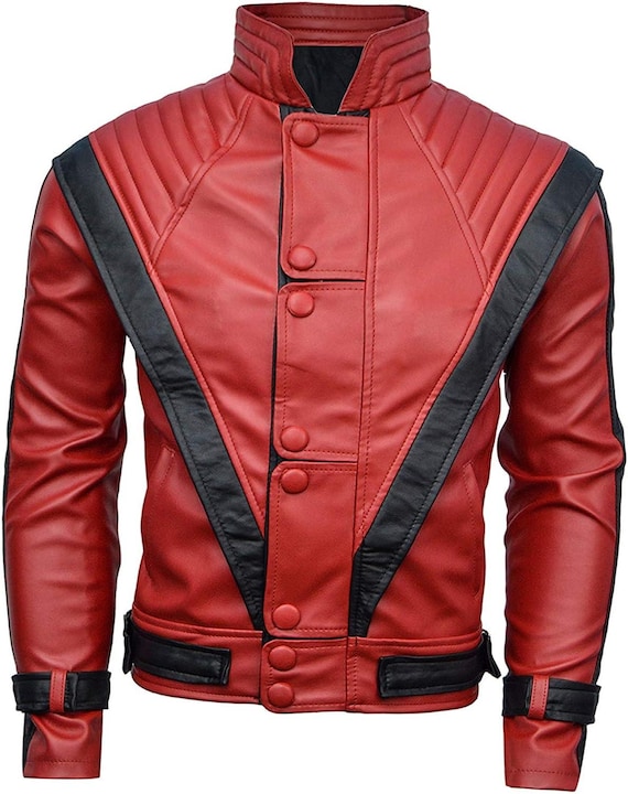 Handmade MJ Thriller Jacket | Genuine Red Lambskin Leather, 80s Biker Style