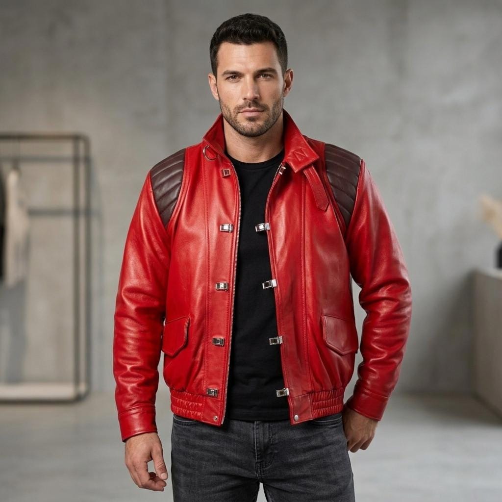 Handmade Akira Kaneda Red Leather Bomber Jacket – Cyberpunk Anime
