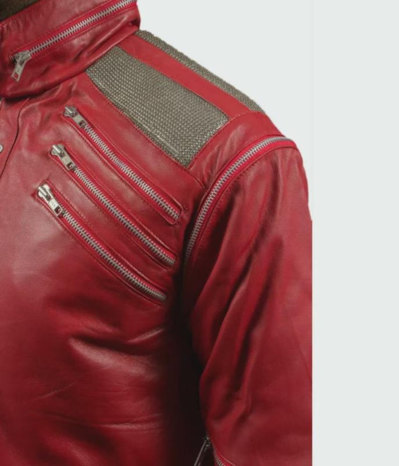 Beat It Jacket
Michael Jackson MJ
Red Leather Biker
80s Pop Star
Multi Zipper Jacket
MJ Cosplay Costume
Red Biker Jacket
King of Pop Outfit
80s Theme Party
Tribute Act Gear
Handmade Red Coat
Music Video Outfit
Retro 80s Fashion
