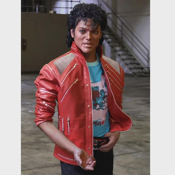 Handmade MJ Beat It Jacket | Real Red Leather Biker | Michael Jackson Inspired Multi-Zipper Coat | Iconic 80s Music Video Costume | Unisex