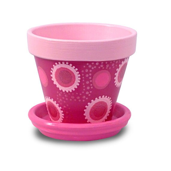 Items similar to Pink Flower Pot With Polka Dots 4inch pot on Etsy