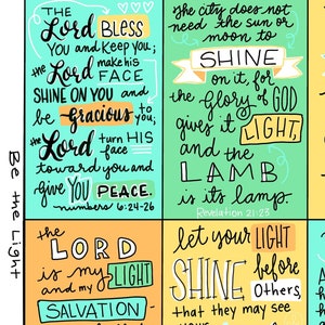 Afdrukbaar Be the Light- Schriftkaarten - Bijbelverzen - Christelijk geloof - aanmoediging - geef het door - inspirerende kaarten licht van wereld Jezus