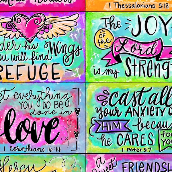 Watercolor Scripture Cards #1: Hand-Lettered Bible Verse Prints (Digital Download)