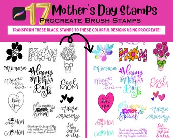 Mother's Day Procreate brush stamps -card greetings- hand lettered iPad art calligraphy dog mom cat mom