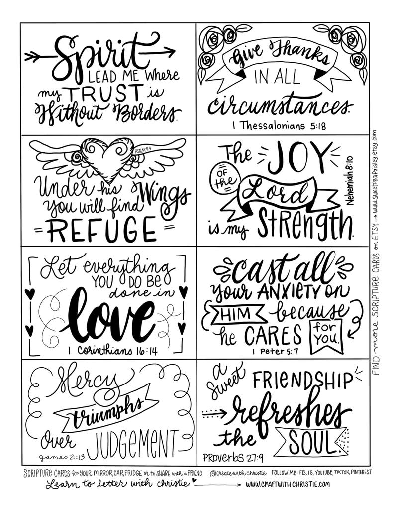 Hand-lettered Scripture Cards: Inspirational Christian Verses (digital ...