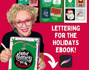 Ebook Hand lettering & doodling for the holidays idea book Christmas- card making-gift tags gift bags procreate digital handmade items