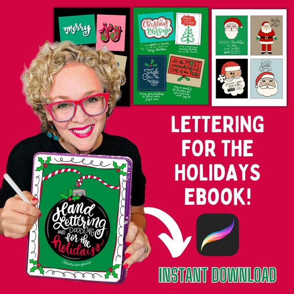 Ebook Hand lettering & doodling for the holidays idea book Christmas- card making-gift tags gift bags procreate digital handmade items