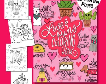 ebook Love & Puns Valentine's Day Coloring Book - Tracers - Doodles - adult coloring- kids coloring book - dad jokes