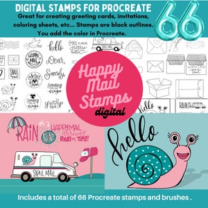 66 sellos digitales Happy Mail Blessings para Procreate Snail Mail Rain Shine Procreate Stamps Brushes-Digital Art Card Making Coloring Pages