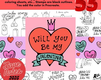 53 Liebesbriefe Procreate Valentinstag Doodles (Digitaler Download)