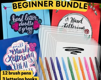 Beginner Bundle faith based Hand Lettering Workbook with brush pen and tracing paper Modern Calligraphy Practice Doodle