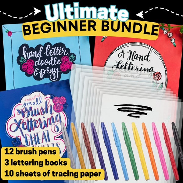 Beginner Bundle faith based Hand Lettering Workbook with brush pen and tracing paper Modern Calligraphy Practice Doodle