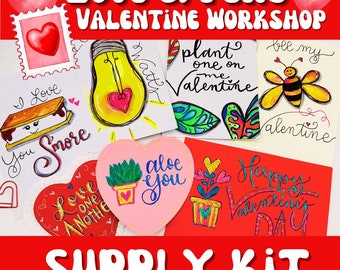 Class Supply Kit: Love & Puns Valentine Supplies - Confetti - doily - envelopes cards - hearts