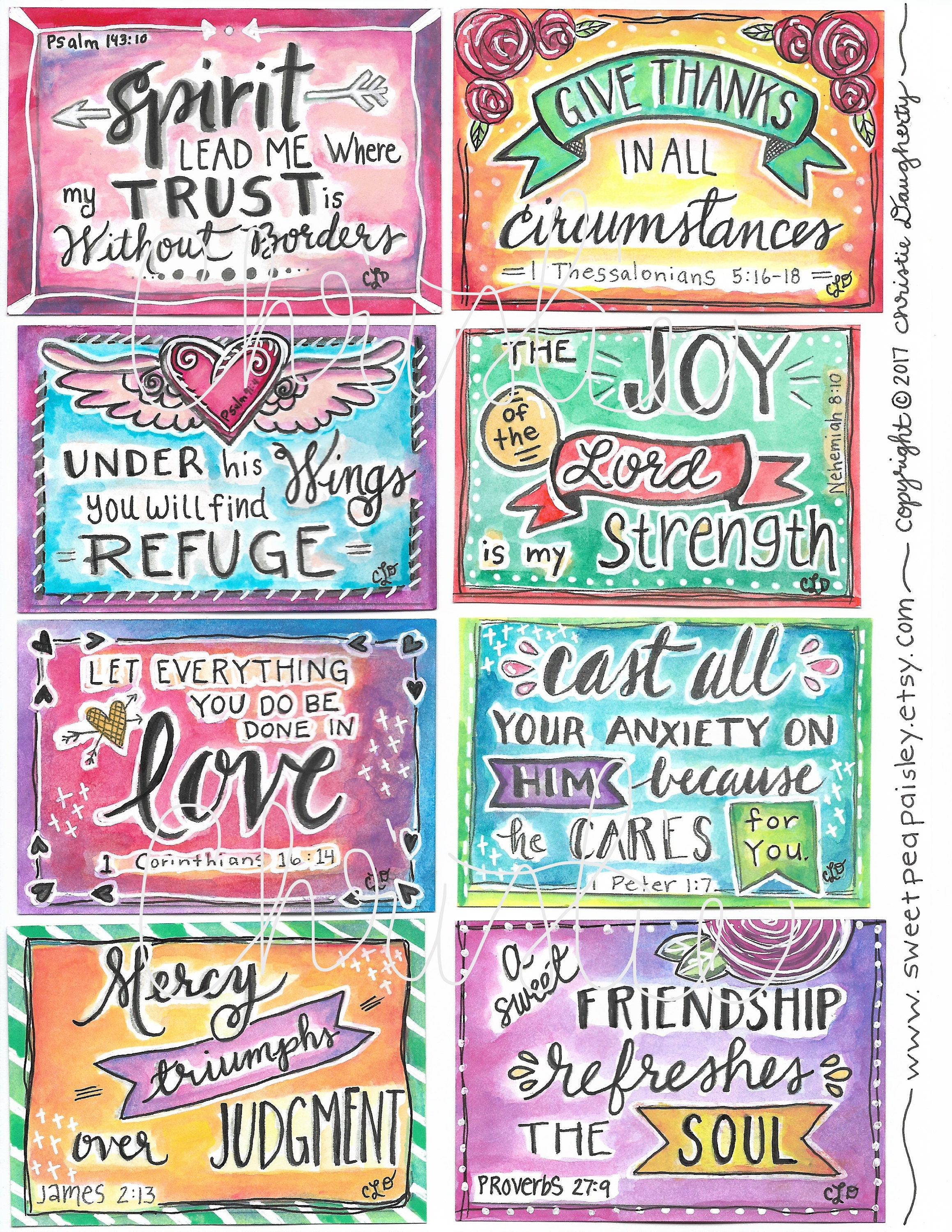 Printable Scripture cards-watercolor 1-hand drawn | Etsy