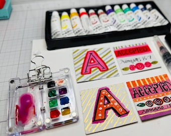 Mini Watercolor Travel Kit with Journal, Water Brush & Clip