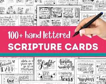 100+ Hand-Lettered Scripture Cards: Inspirational Memory Verses (Digital Download)
