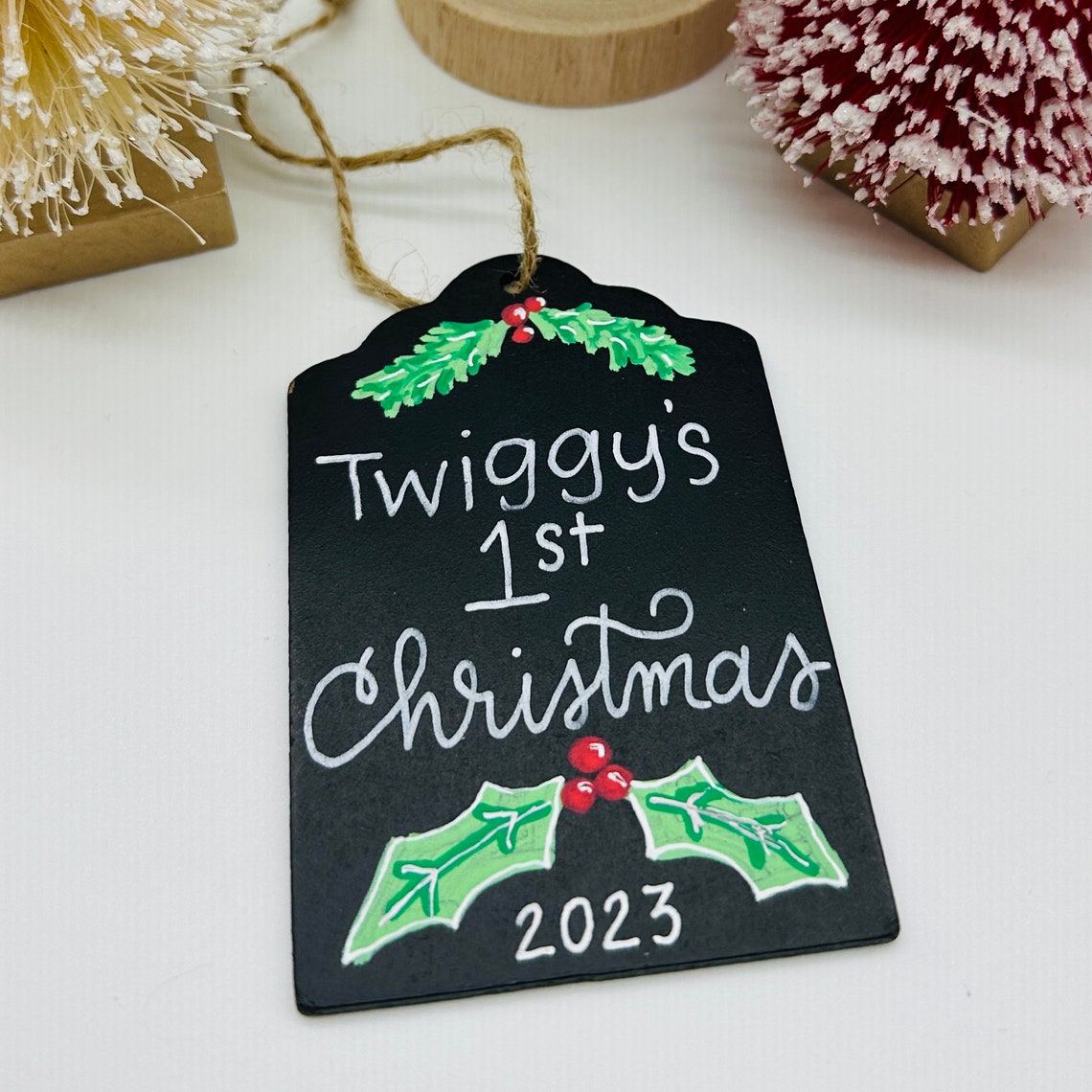 Custom Hand Lettered Christmas ornament Tag personalized image 2