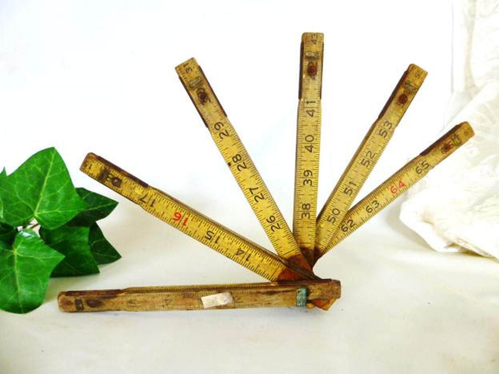Wooden Usuable Folding Ruler With Metal Joints Old Measuring Etsy