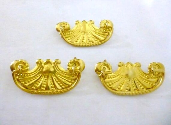Three Reproduction Stamped Brass Drawer Pulls Ornate Dresser Etsy