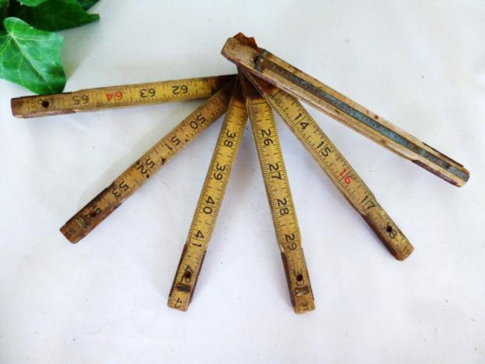 Wooden Usuable Folding Ruler With Metal Joints Old Measuring Etsy