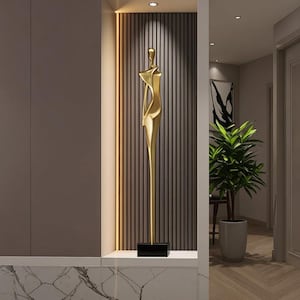 Grande scultura astratta dorata – Statua in resina con silhouette di donna | Decorazione di lusso per soggiorno e corridoio
