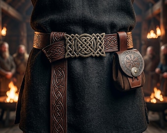 Cinturón de cuero vikingo medieval nórdico renacentista para cosplay, cinturón de cintura nórdico para LARP, regalo