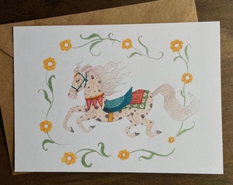 Horse Card, Carousel Horse, Birthday Card for Girl, Horse Lover, Whimsical Card, Blank Card