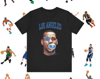 Los Angeles Star Face Bubblegum Graphic T-Shirt | Vintage LA City Streetwear Tee | Urban Portrait Shirt | Basketball Culture Graphic Top