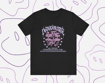 Distorted Faces Gothic Graphic Tee | Glitch Skull Stars Vintage Aesthetic Shirt | All Things Deteriorate With Time