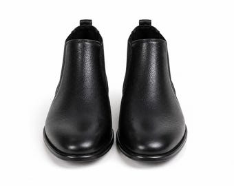 Męskie czarne skórzane botki typu Chelsea – minimalistyczne botki do noszenia na co dzień
