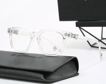 Clear Square Blue Light Glasses with Silver Cross Detail – Unisex Modern Street Frames