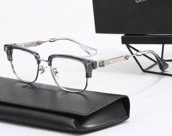 Gafas negras semi al aire con filtro de luz azul y detalles plateados – Montura unisex moderna para calle