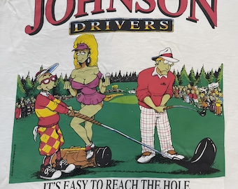 Camiseta clásica de los 90 de Big Johnson, modelo "Johnson Drivers", color blanco, tallas S-4XL.