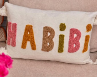 Personalized Habibi Tufted Pillow Cover – Custom Arabic Name Cushion, Boho Throw Pillow