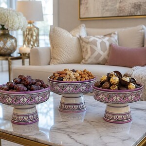 Handmade Moroccan Ceramic Pedestal Bowl, Safi Pottery Fruit Bowl, Candy & Dry Fruit Serving Dish, Boho Home Decor, Housewarming Wedding Gift